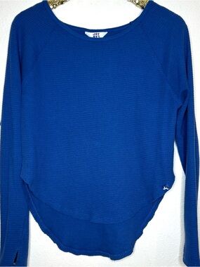 JoyLab Cobalt Sapphire Blue Waffle-Knit Scoop Neck Long Sleeve Top S